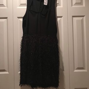 Plus Size Black Sparkly Fringe Mini Dress